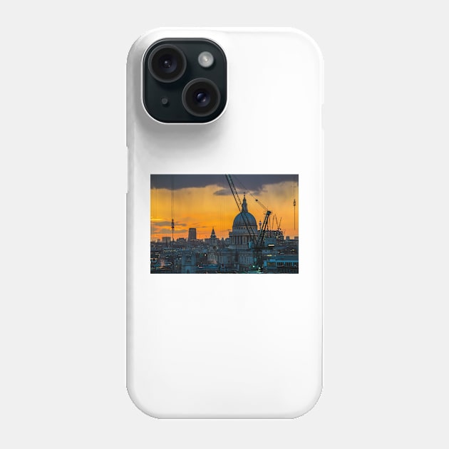 Sunset over St Paul's Cathedral with cranes Phone Case by GrahamPrentice