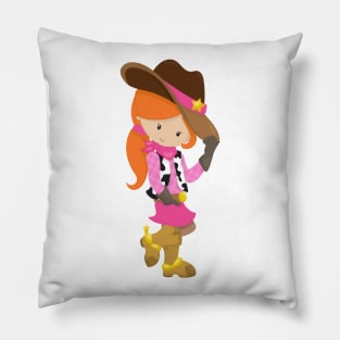 Cowgirl, Sheriff, Western, Country, Orange Hair Pillow