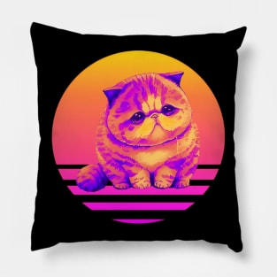 Sad Kitty Cat Retro Sunset Pillow
