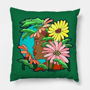 Girl in the Flower Garden Pillow