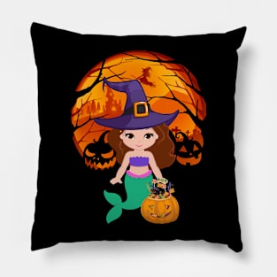 Mermaid pumpkin witch Pillow