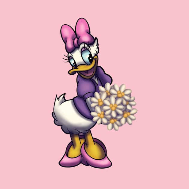 Daisy Duck with Bouquet of Daisies by Art-by-Sanna