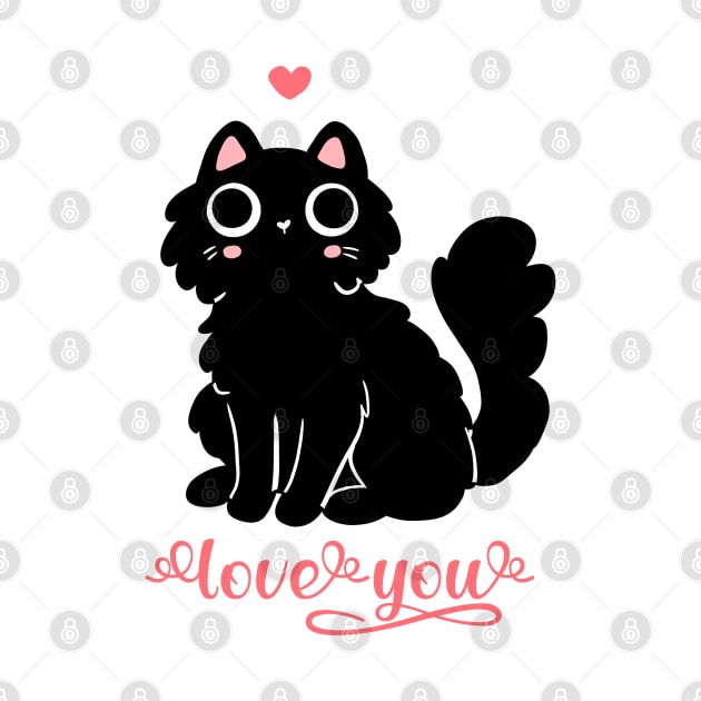 Cute black cat Valentine day love you by Yarafantasyart