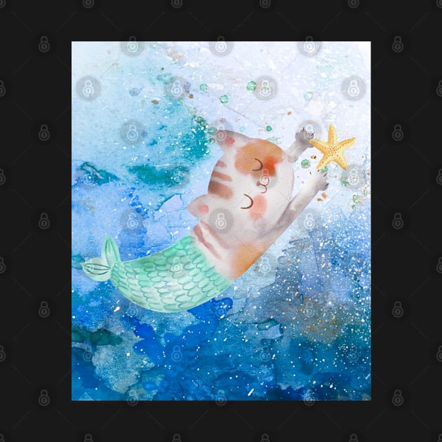 Watercolor cute mermaid purrmaid by Mission Bear