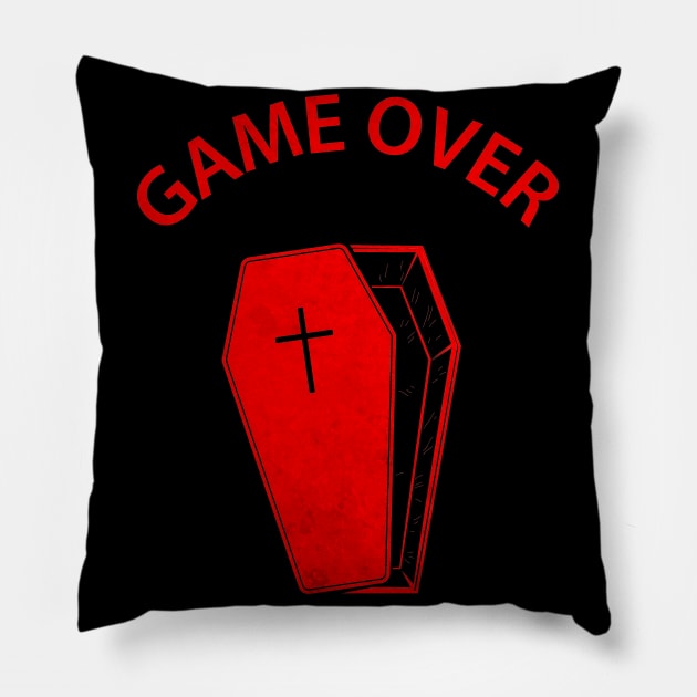 Goth Coffin Game Over Creepy Halloween Aesthetic Pillow by Alex21