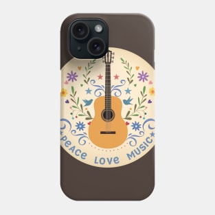 Peace Love And Music Folk Guitar Badge Phone Case