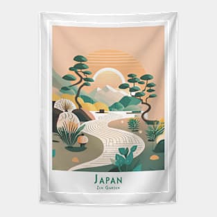 Serene Sunrise in a Japanese Zen Garden Tapestry