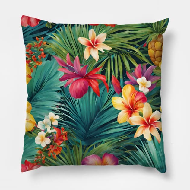 AI generated tropical flowers Pillow by nancy.hajjar@yahoo.com