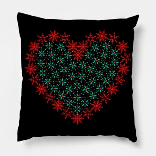 Red and green snowflakes fancy heart Pillow