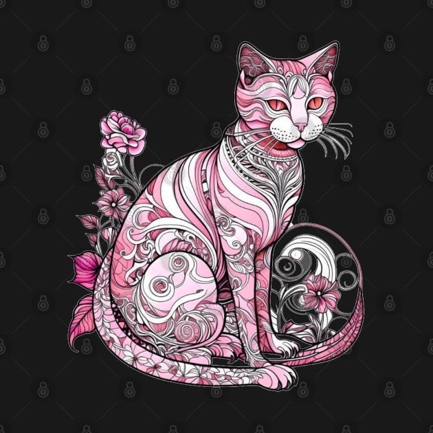 Glamourous Pink Art Nouveau Kitty by VioletGrant