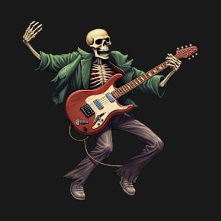 Halloween Skeleton Playing Guitar Funny Rock And Roll Band T-Shirt