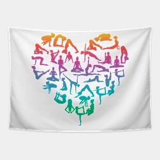 Colorful Yoga Poses Heart Tapestry