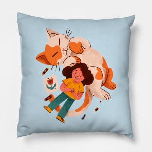 Girl cat Hand Drawn Pillow