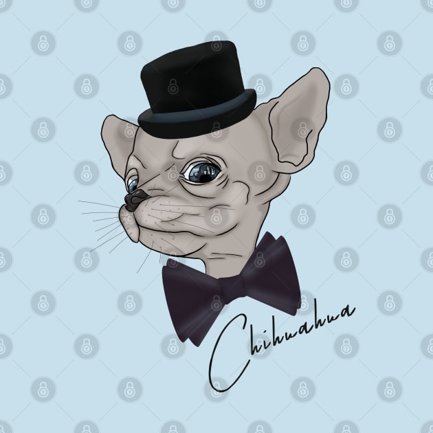 Chihuahua in a hat and bow tie by KateQR