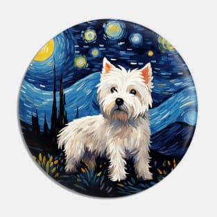 West Highland White Terrier Painted in Van Goh Style Pin