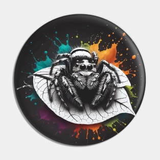 Monochromatic Jumping Spider With Colorful Splash Pin