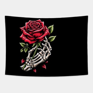 Skeleton Hand Rose Graphic - Gothic Love & Romance Tapestry