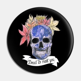 Blue skull with flowers Pin