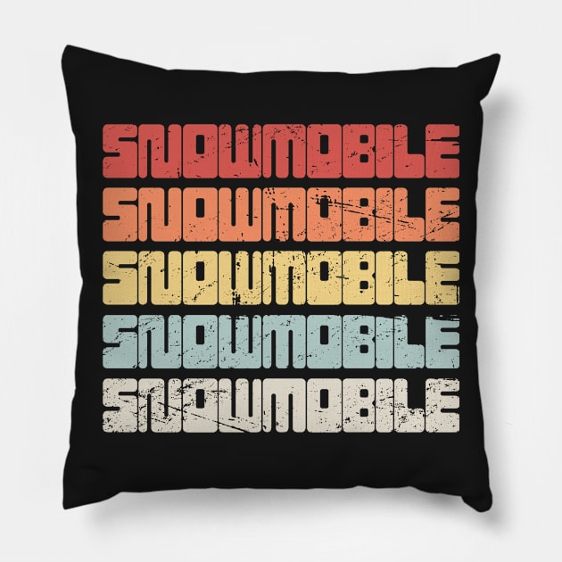 Retro 70s SNOWMOBILE Text Pillow by MeatMan