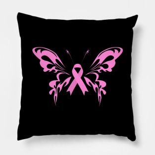 Pink Ribbon Butterfly Breast Cancer Awareness Pillow