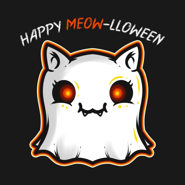 Cute Cat Ghost Spirit Happy Meow-lloween Halloween by SinBle