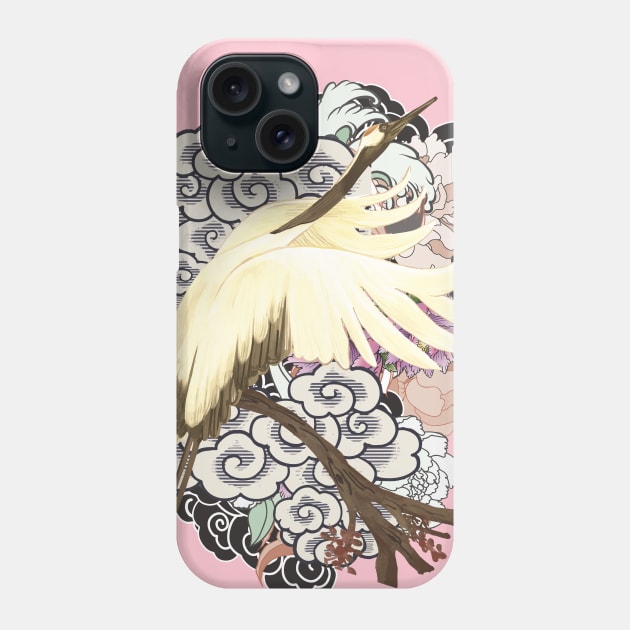 Japanese Crane Bird in Paradise Forest Phone Case by Celestial Crafts