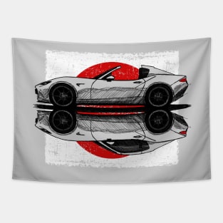 My hand drawing of ND RF Japanese roadster sports car with flag background Tapestry