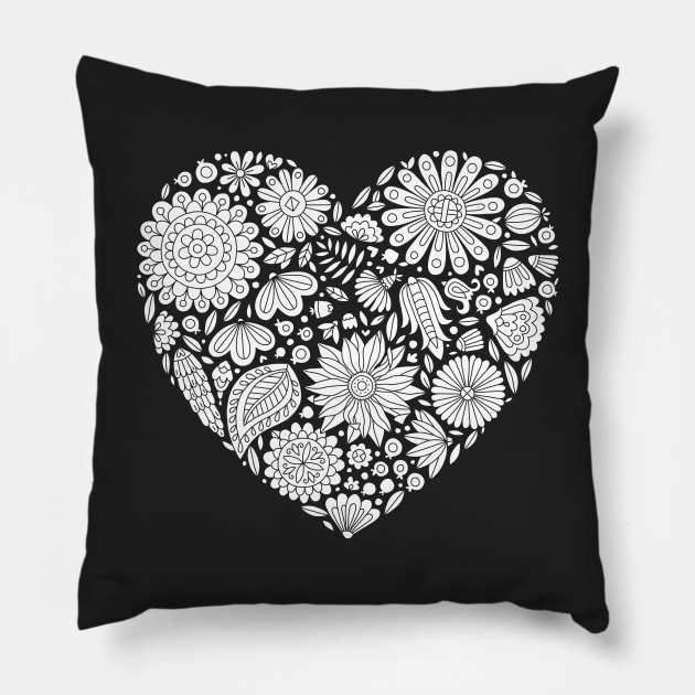 Flowers Heart Coloring Page, Flourish and Bloom Pillow by annagrunduls