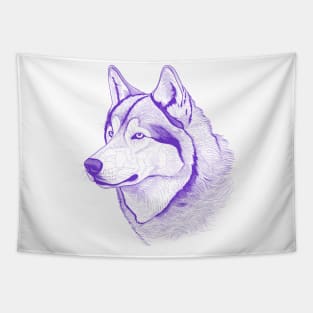 Alaskan Malamute Dog Minimalistic Purple Line drawing Tapestry