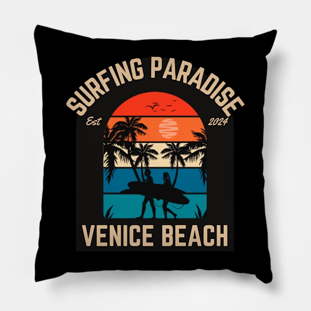 Venice Beach California Pillow by Charlie Dion