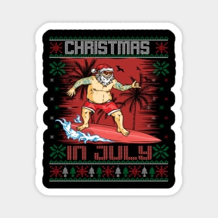 Christmas in July Santa Surfing Ugly Sweater Magnet