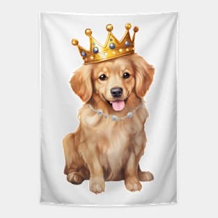 Watercolor Golden Retriever Dog Wearing a Crown Tapestry