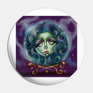 Ghost Woman In Crystal Ball Illustration Pin