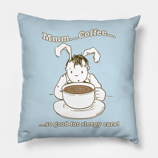 Sleepy Rabbit Enjoys His Morning Coffee Pillow by brodyquixote