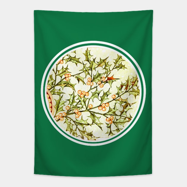 Vintage Holly and Berries Tapestry by Artsy Y'all