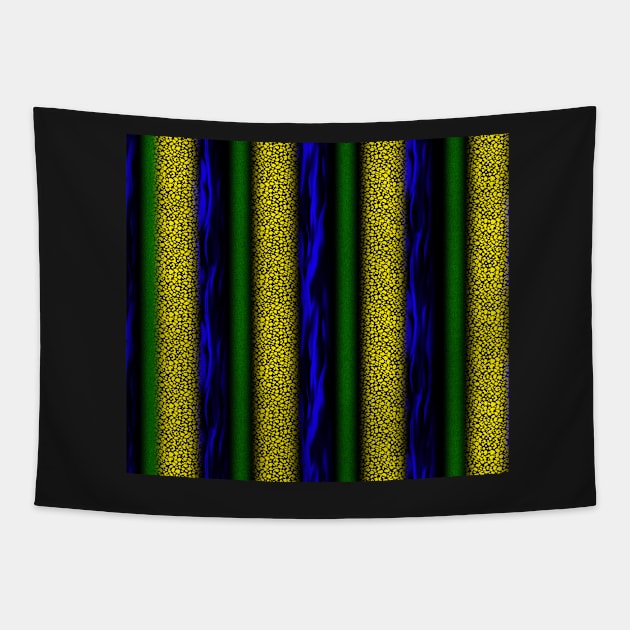 Stripes in Varied Textures Yellow Blue Green Black Tapestry by Klssaginaw