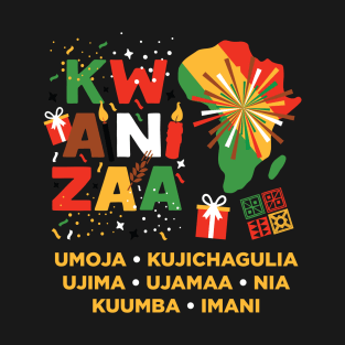 Happy Kwanzaa, Cultural Celebration. African mask and the African continent T-Shirt