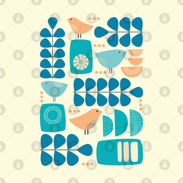 Retro Mid Century Modern Bird and Leaves by tramasdesign