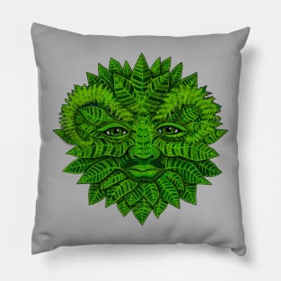 Green Man drawn with acrylic Pillow