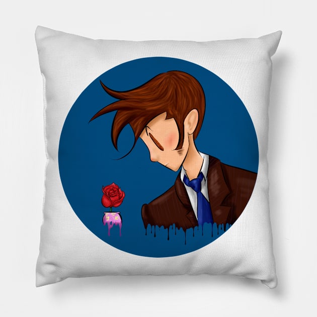 10th Doctor with a rose Pillow by timelord_jay1
