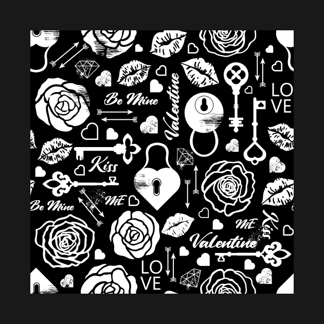 Kitsch Valentine | black and white | love pattern by RenattaZare