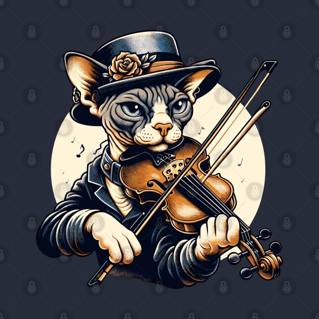Devon Rex Cat Playing Violin by Graceful Designs