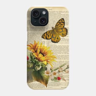 Botanical print - Sunflower and butterfly Phone Case