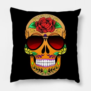 Sugar Skull In Sunglasses. Pillow