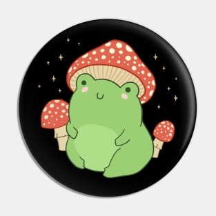 Cute Green Frog in Toadstool Hat, Chubby Cottagecore Aesthetic Frogge Pin