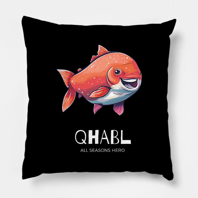 Funny outfit for anglers, fish, gift "QHABL" Pillow by Adam Brooq