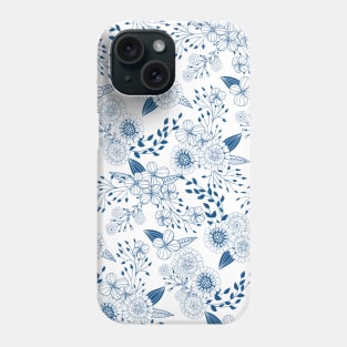 Doodle flowers in classic blue Phone Case