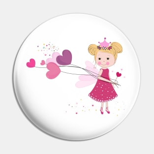 Cute fairy girl holding heart balloon. Happy valentine's day vector background Pin