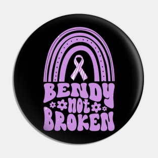 Ehlers-Danlos Syndrome Awareness Ribbon: Bendy Not Broken Purple Boho Rainbow Pin