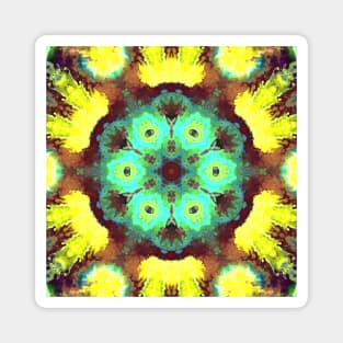 Psychedelic Hippie Flower Green and Yellow Magnet